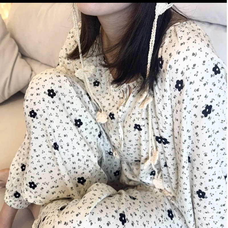 棉绸睡衣家居服慵懒国风睡衣女夏季圆领空调服百搭|undefined