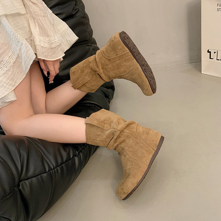 覆古骑士靴女秋冬2025新款美拉德堆堆靴慵懒风勃肯时尚短靴内增高|undefined