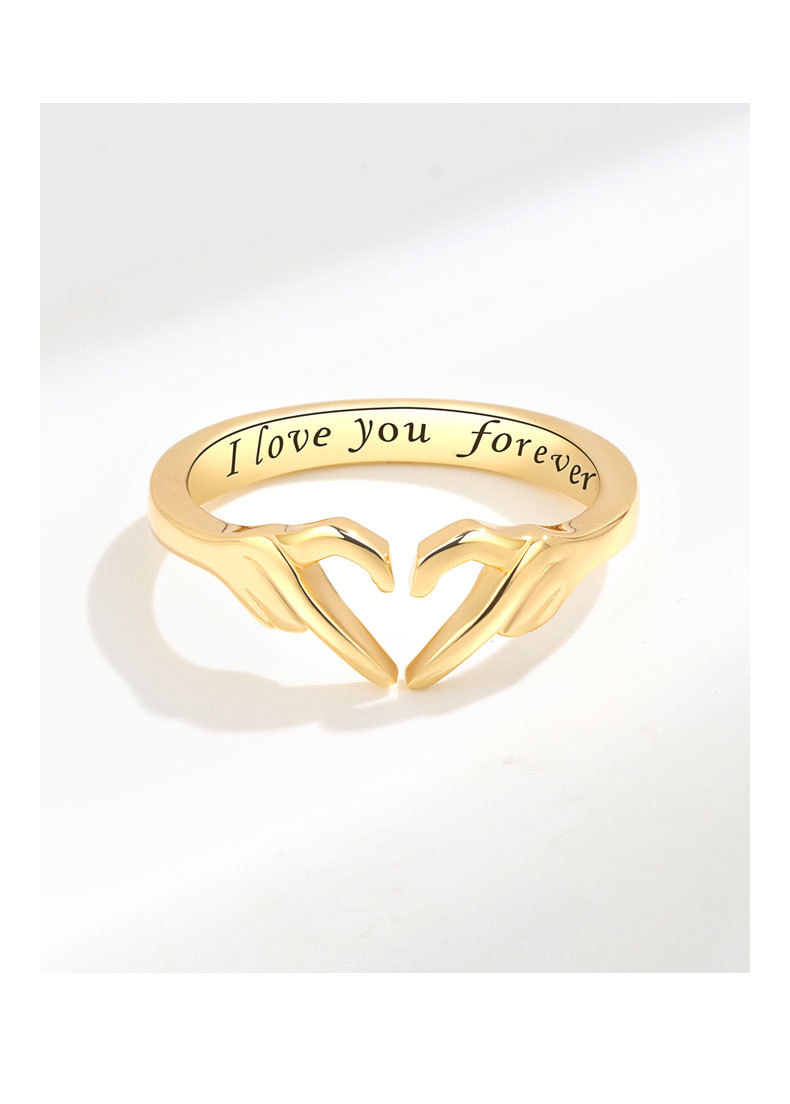 Women's Gender 925 Sterling Silver Letter Gesture Heart Shape Rings 925 Sterling Silver Rings