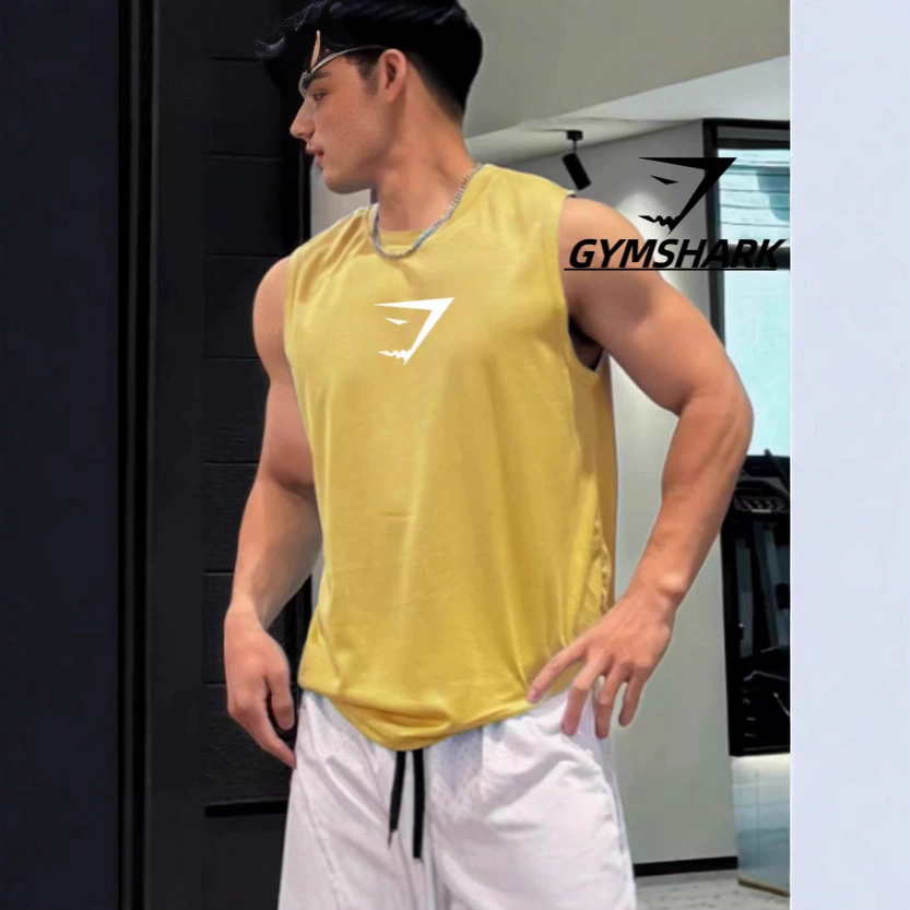GYMSHARK жилет для фитнеса, мужской летний жилет, сетчатая быстросохнущая спортивная футболка без рукавов с принтом, футболка с изображением акулы