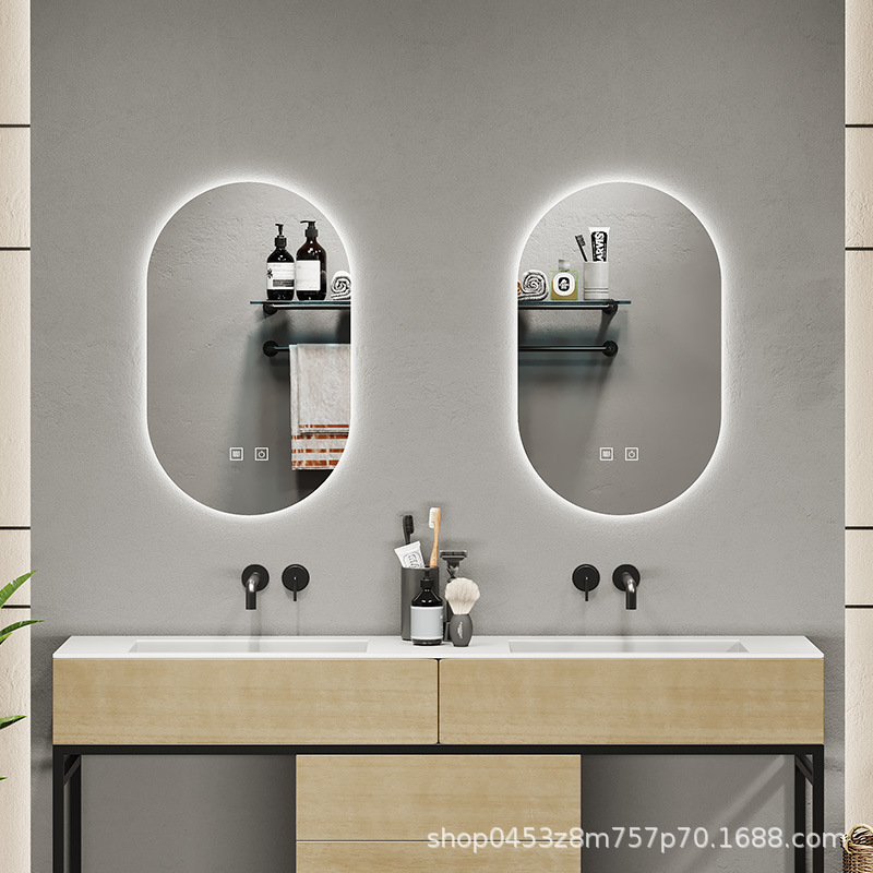 espejo de baño inteligente pista oval anti-fog led luminoso baño con lámpara en la pared del baño tipo de pared colgante doméstica