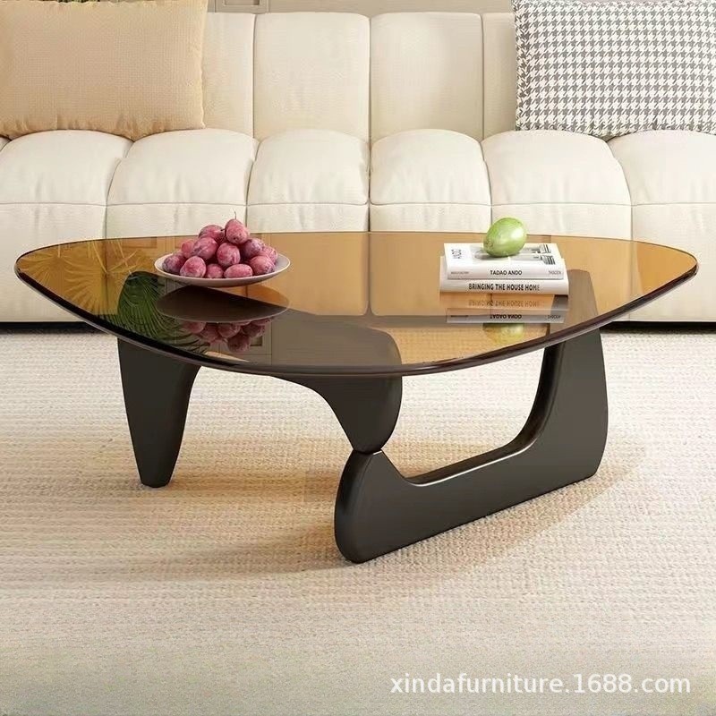 Brown glass + black solid wood legs