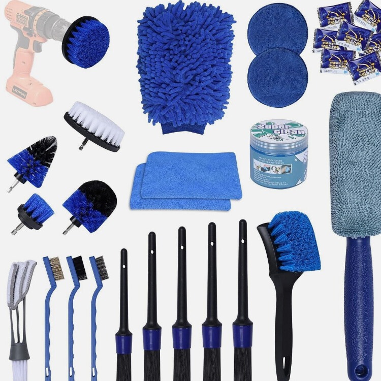 Factory direct sale of cross-border car details drilling brush suit 29-piece wheel tire brush car wash electric drill cleaning brush Factory direct sale of cross-border car details drilling brush suit 29-piece wheel tire brush car wash electric drill cleaning brush