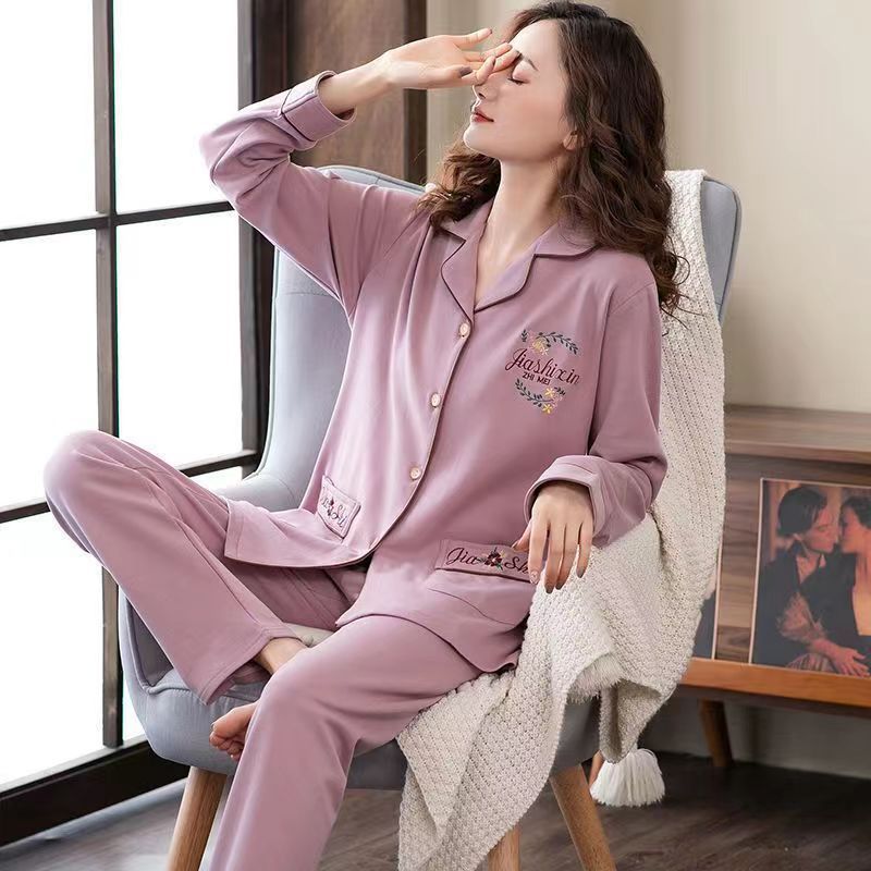 100% pijamas de algodón de las mujeres de primavera y otoño de manga larga suelta coreano lindo hogar desgaste traje de dos piezas desgaste exterior