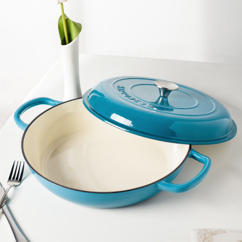 Pequeño Felicidad olla de hierro fundido olla de sopa de esmalte olla de mariscos multifuncional olla de estofado de hierro de cerdo olla de esmalte Cocina de Inducción Universal