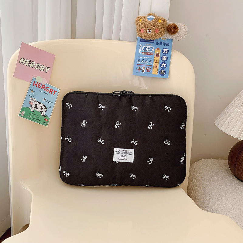 Satin Embroidered Bow Flat Liner Bag Shockproof and Drop-resistant iPad Protective Case Laptop Storage Bag