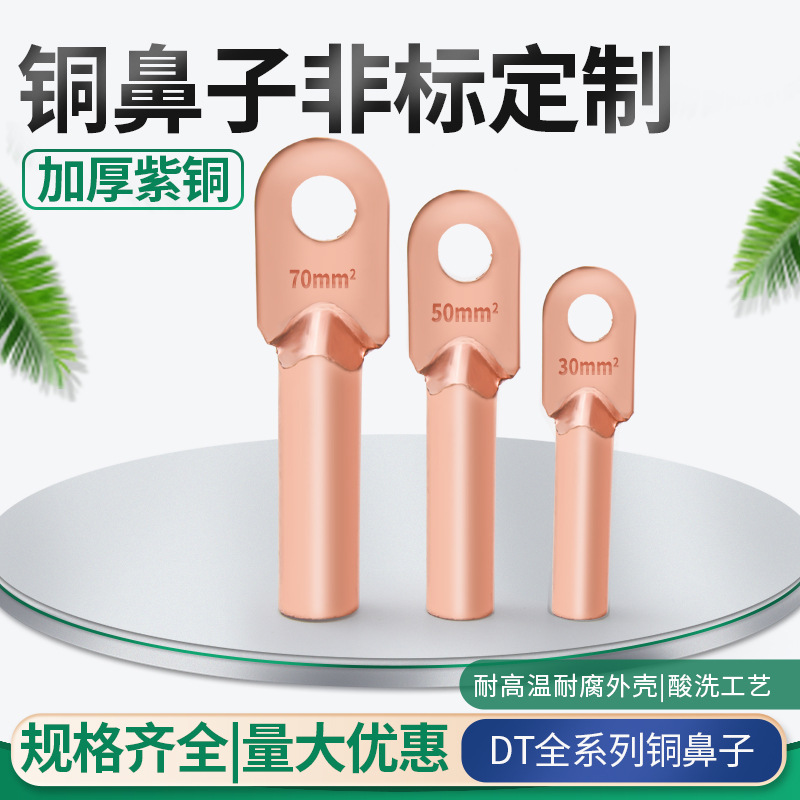DT铜鼻子铜接头DT10/16/25/35/50/70-400平方接线端子堵油线耳鼻