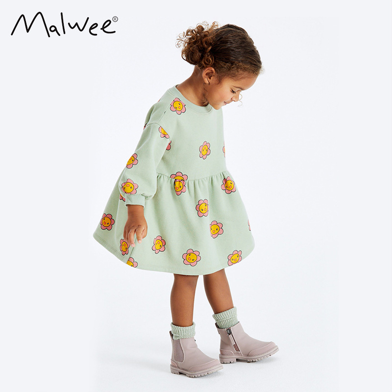 Malwee niñas princesa vestido otoño nuevo europeo y americano niños casual Vestido de manga larga vestido de los niños