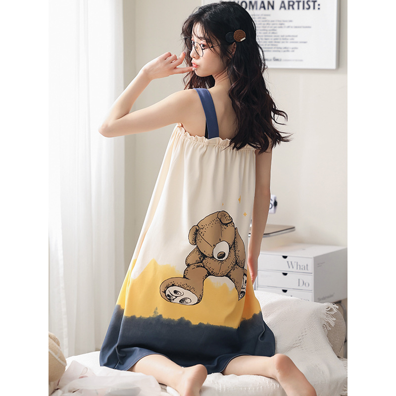 Pareja de pijamas de verano de algodón de manga corta de Internet celebridad oso lindo de dibujos animados nuevo camisón ropa de casa de las mujeres traje de verano