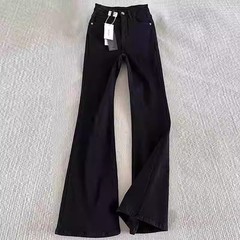 ストレッチブラックブーツカットジーンズメンズ春秋アメリカンハイストリートバイブパンツスリムフィットスモールブーツカットパンツ