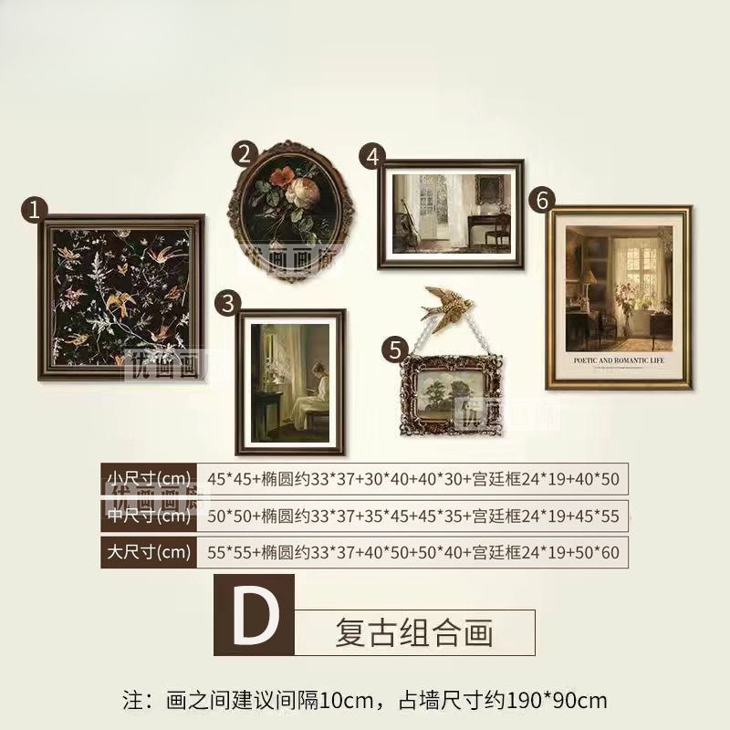 挂画美式复古装饰画客厅沙发背景墙中古小众艺术组合画家用画|undefined