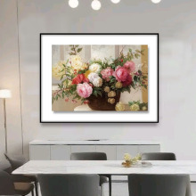 美式餐厅装饰画牡丹花开油画客厅挂画欧式玄关高级感壁画2025新款