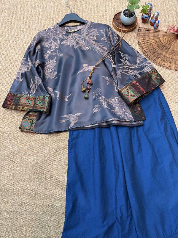 文艺复古真丝老缎盘扣衬衫上衣南油秋季新品新中式轻国风工厂批发|undefined