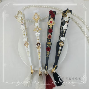 Original antique palace gilded fan cool fan Lolita folding fan baroque rose elegant cla gorgeous tassel