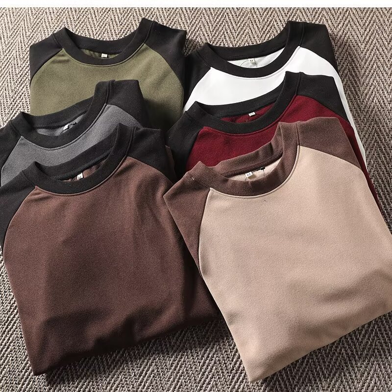 Men's Color-Blocked Thermal Base Layer Long-Sleeve T-Shirt with Double-Sided Fleece, Trendy Winter Stretch Thermal Underwear Men's Color-Blocked Thermal Base Layer Long-Sleeve T-Shirt with Double-Sided Fleece, Trendy Winter Stretch Thermal Underwear