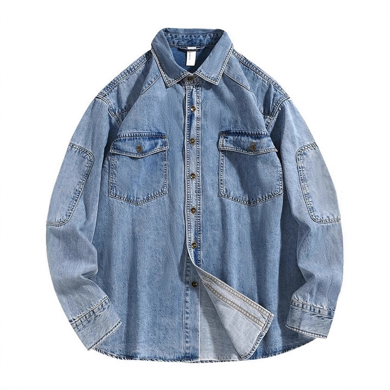 Herren-Hemdjacke, lässig, für Frühling und Herbst, modisches Langarm-Denimhemd_voghion.com