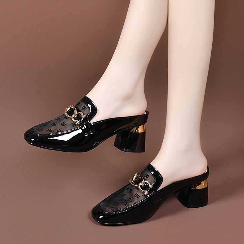2025 New Style Baotou High-Heeled Slippers for Women, Fashionable Thick-Heeled Outer Sandals, Simple Temperament