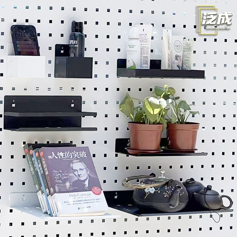 Стеллаж для хранения перфорированной доски с квадратными отверстиями, аксессуары для выставочной стойки, небольшой поддон, маленькая коробка, черный крючок, вешалка, аксессуары для перфорированной доски