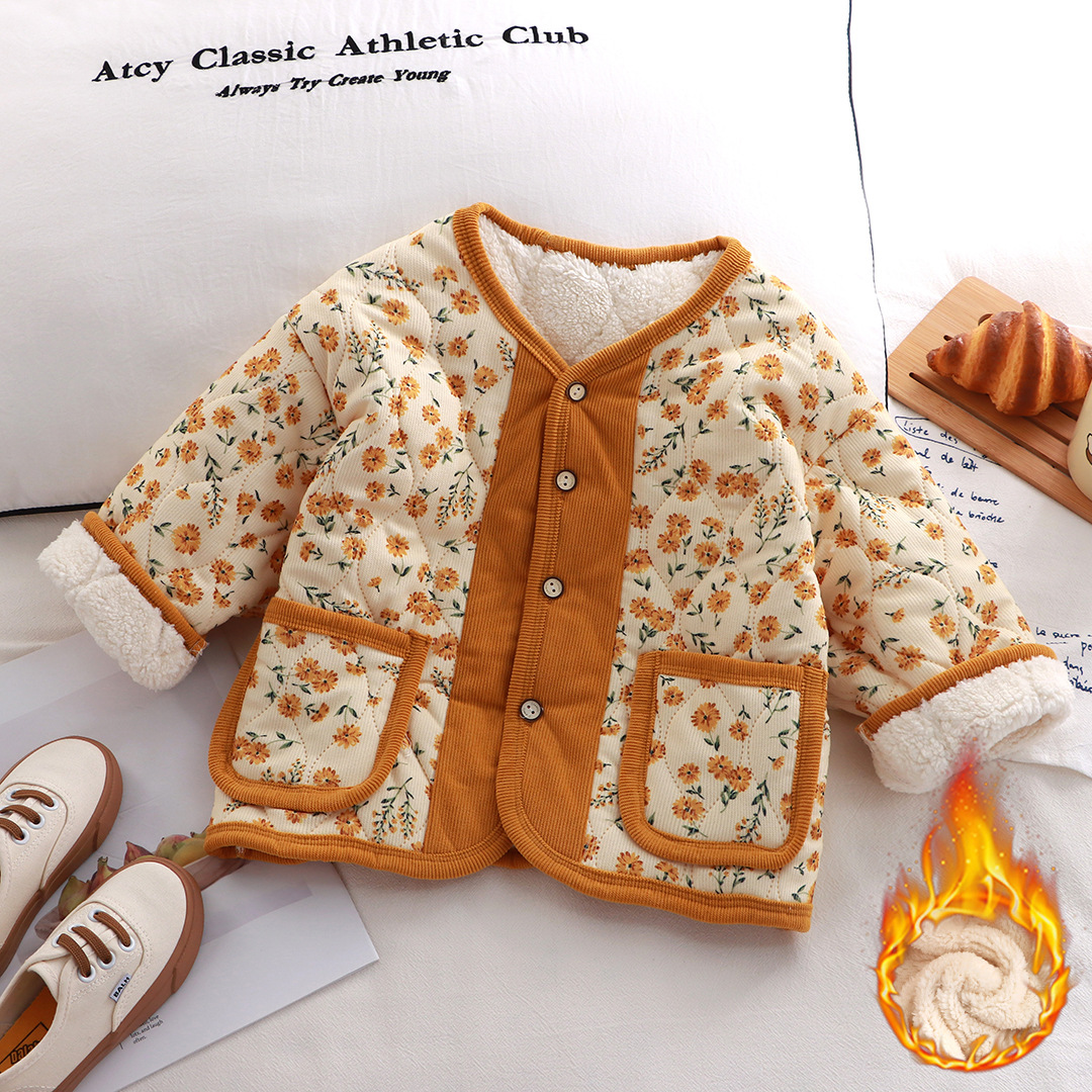 Capa de algodón caliente de tres capas para niños, ropa de algodón vintage suelta y ropa de algodón caliente para niños mayores