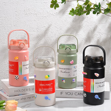 大容量手提双饮弹跳杯304不锈钢翻盖吸管保温杯户外便携运动水壶