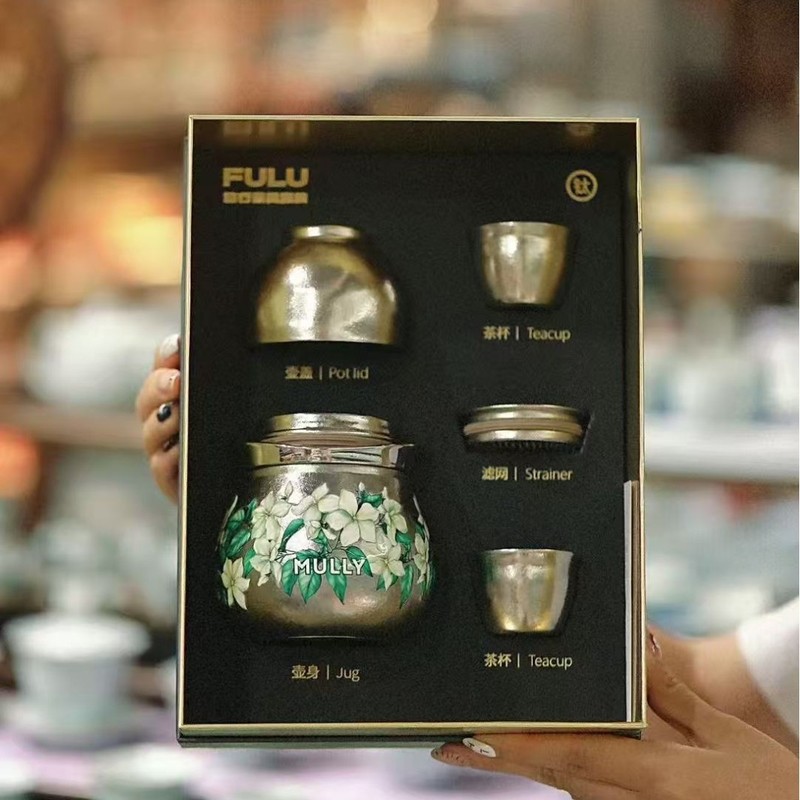 mully摩利钛葫芦山茶花一壶三杯旅行茶具户外便携纯钛快客杯套组|undefined