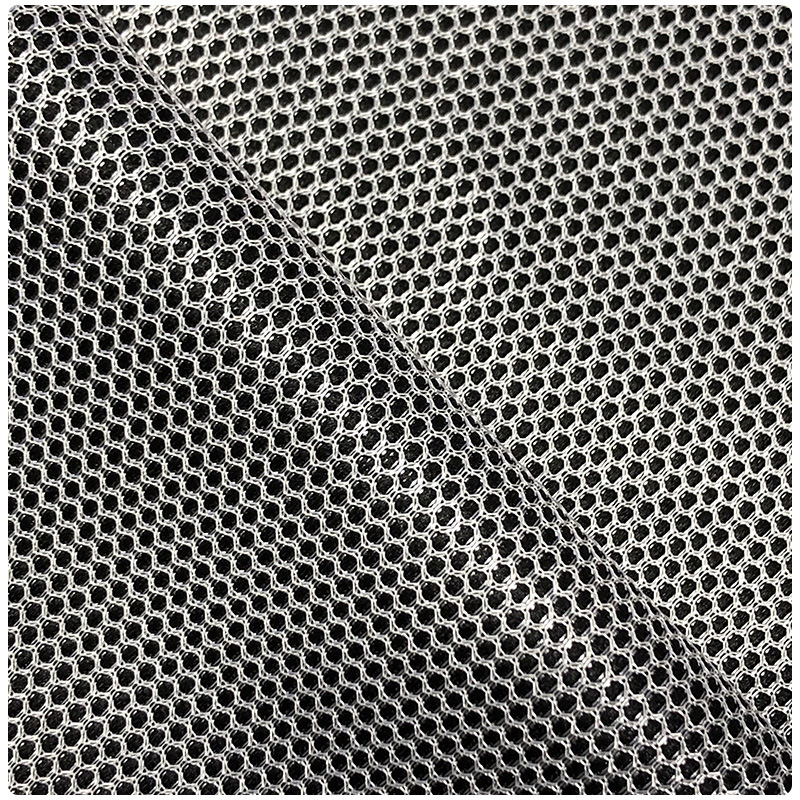 现货厂家菱形格双色网眼布鞋材箱包涤纶纬编六边形双色网布