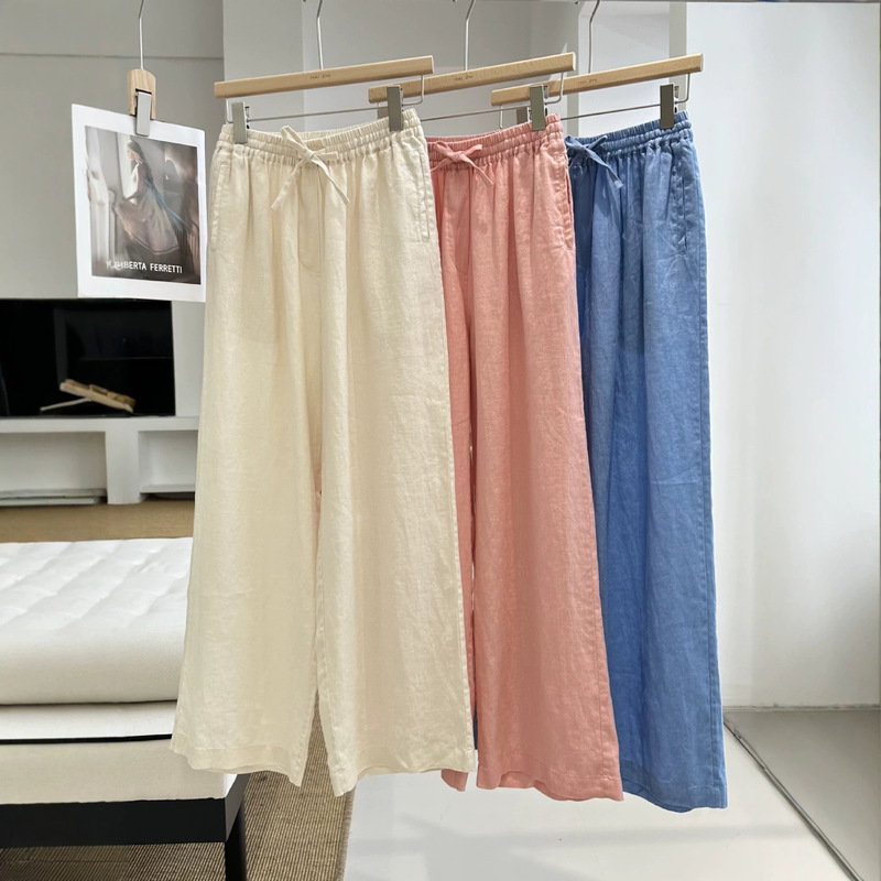 Item 2880+! 2026 Summer New French Resort Style High-Waisted Wide-Leg Pants, Loose Straight-Leg Tie-Waist Casual Pants