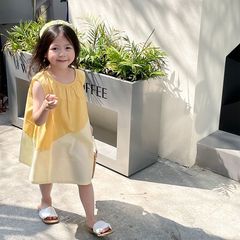 兒童裙子甜美女童2024新款拼色連衣裙無袖寬鬆洋氣中小童夏款童裝