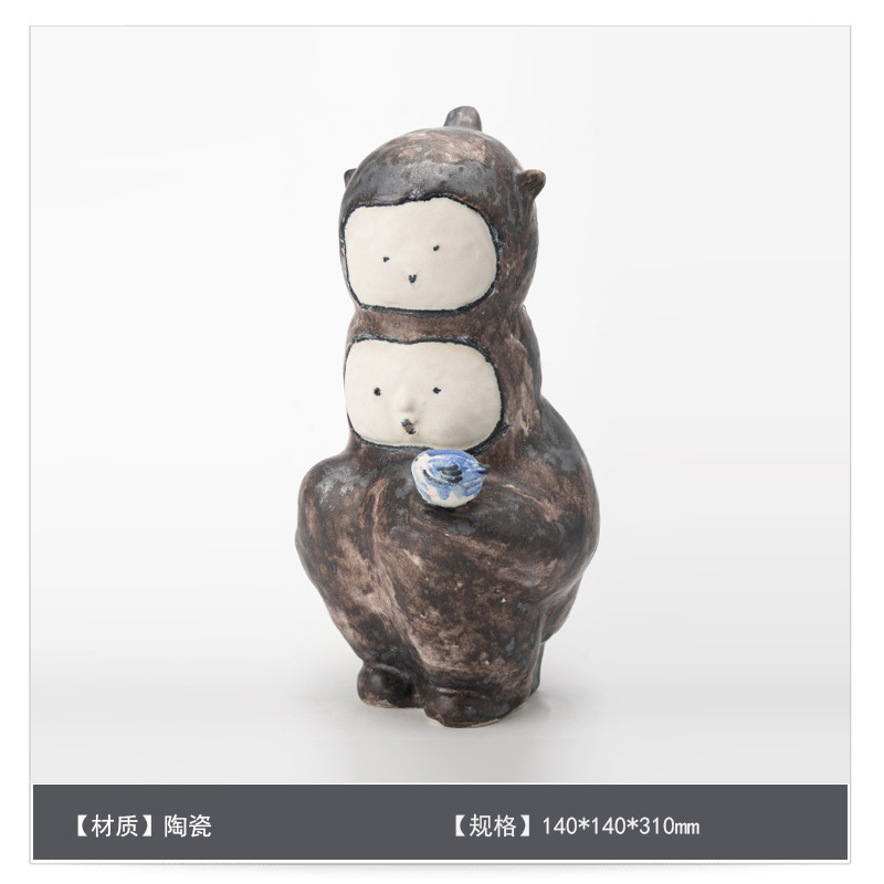 景德镇纯手工陶瓷侘寂风花瓶卡通摆件送礼趣味客餐桌软装花器饰品|undefined
