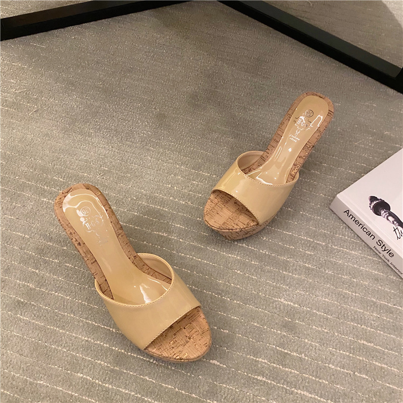 Fashion thick high heel open slide sandals NSHU44311