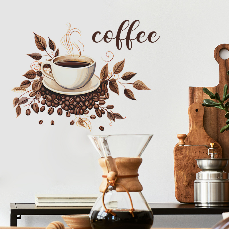 Retro Coffee Cup Letter Leaves Pvc Wall Sticker Wall Art display picture 2