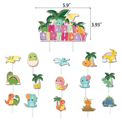 Original Pink Dinosaur Birthday Party Decoration Supplies Dinosaur Flag Cake Card Background Scene Layout