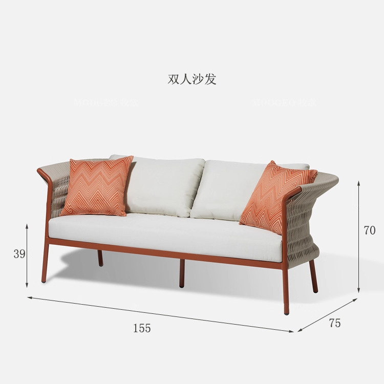 Casual sofá al aire libre tejido de cuerda de cáñamo mesa de té sofá patio al aire libre impermeable moderno sofá mesa de té