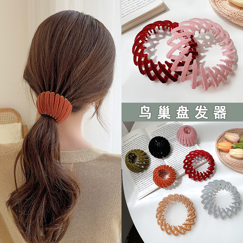 2026 New Model Velvet Bird's Nest Hair Styling Tool Elegant Retro Back-of-the-Head Ponytail Hair Clip Hair Styling Magic Tool Hair Accessory for Women