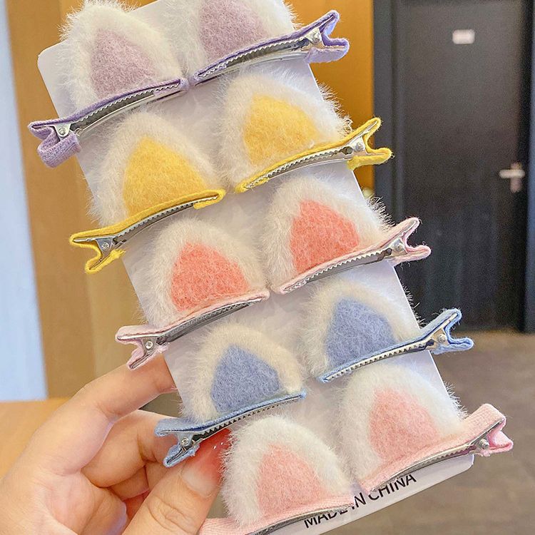 毛绒猫咪发夹女猫耳朵小夹子头饰儿童可爱毛毛发卡顶夹鸭嘴夹