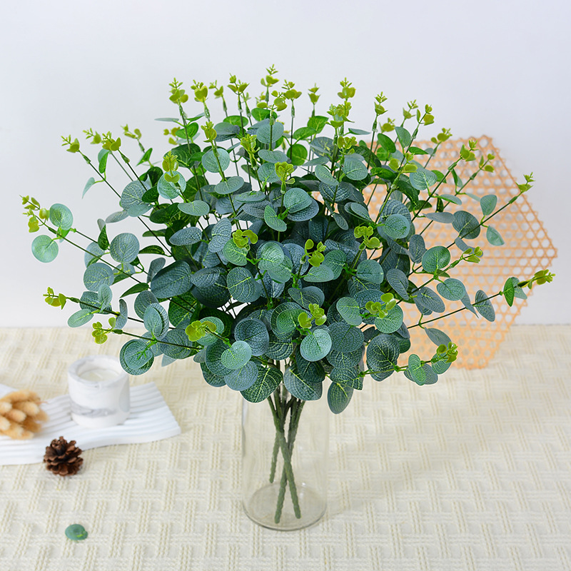 16叉尤加利 仿真金錢草 仿真葉子植物花枝婚慶路引攝影花排插花