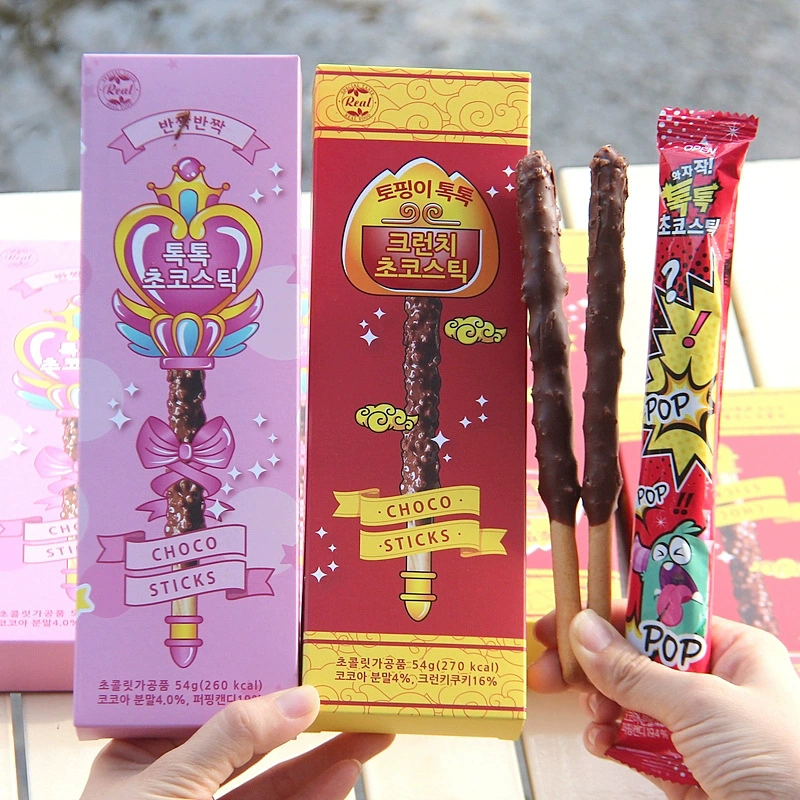 Южная Корея импортировала Li Li Jump Sugar Шоколадное печенье Палочки Заказные закуски Шоколадные батончики в коробке 54 г/3
