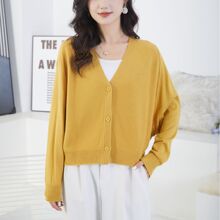 大码女装时尚休闲宽松潮流针织开衫外套女慵懒风简约韩版披肩长袖