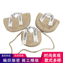 草编字母菜篮子手提包织带手工编织纸绳月亮草编包圆斗ins度假