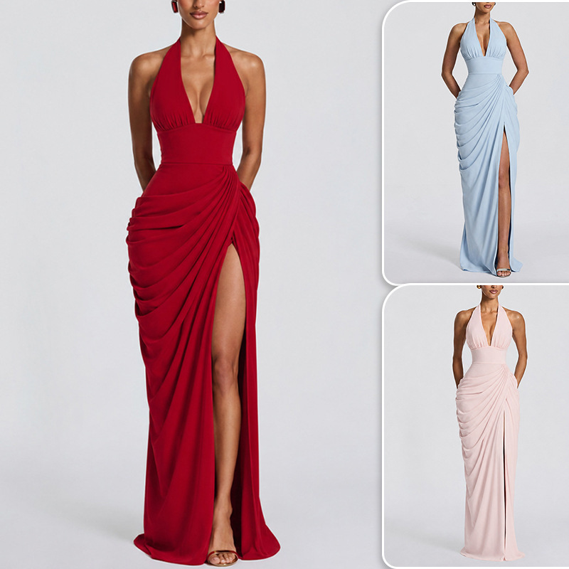 2026 new elegant evening gown, autumn cross-border women's clothing, sexy and graceful fitted long dress