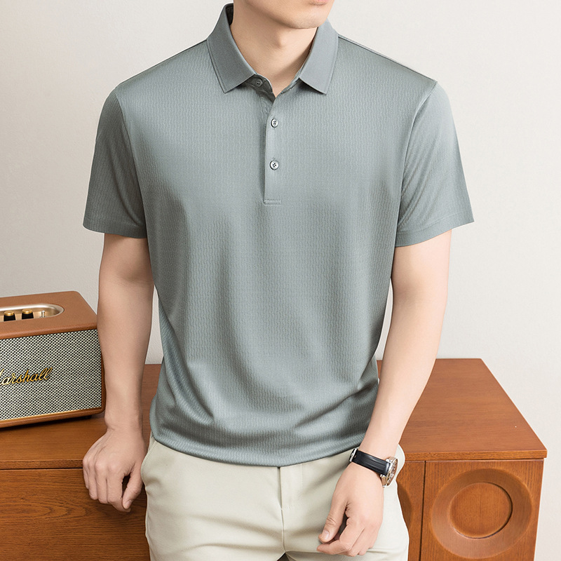 Áo polo nam tay ngắn cổ bẻ chất lụa mulberry cao cấp — Xanh lá cây nhạt8879