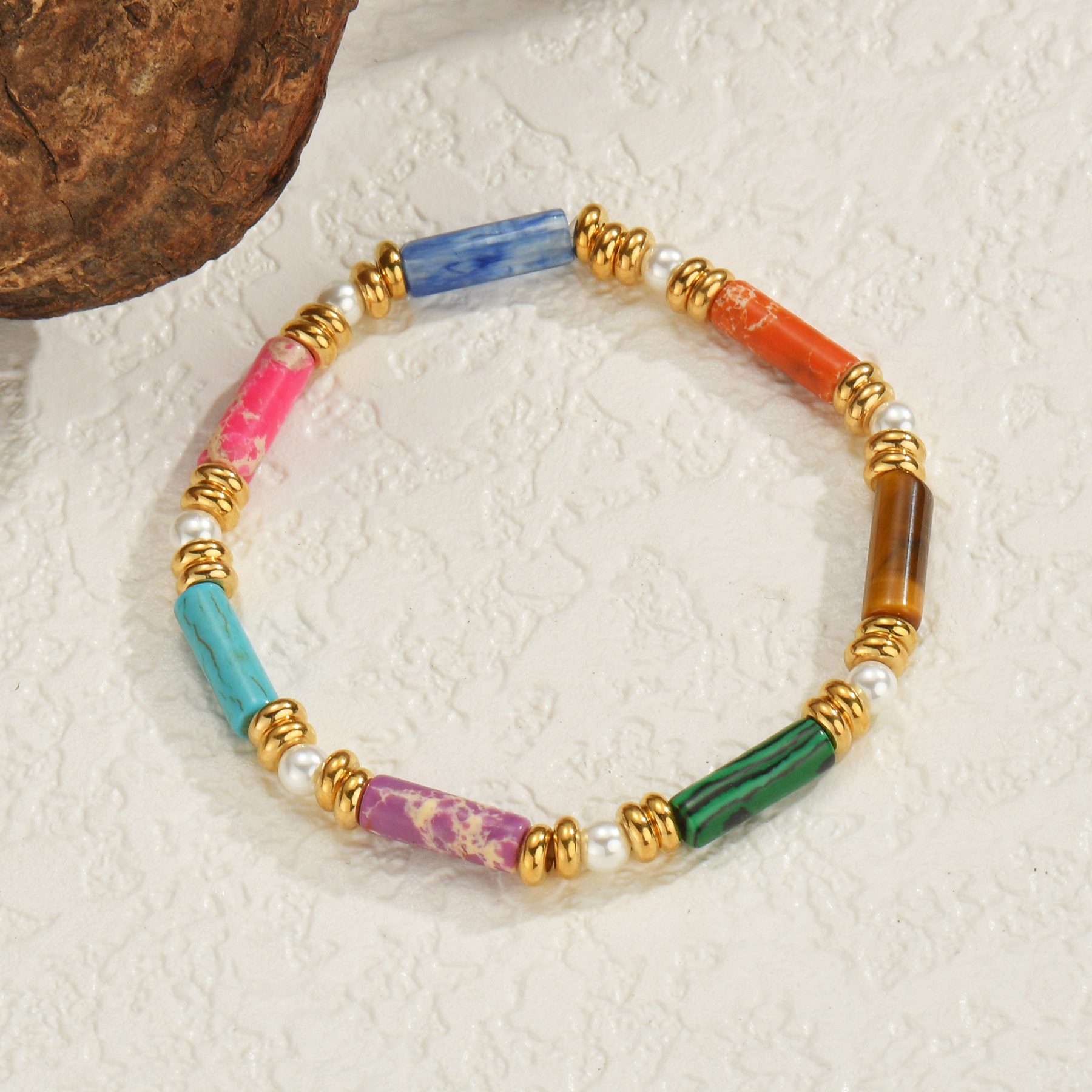 Beaded Design Ethnic Style Bohemian Geometric Stainless Steel Imitation Pearl Natural Stone Bracelets In Bulk