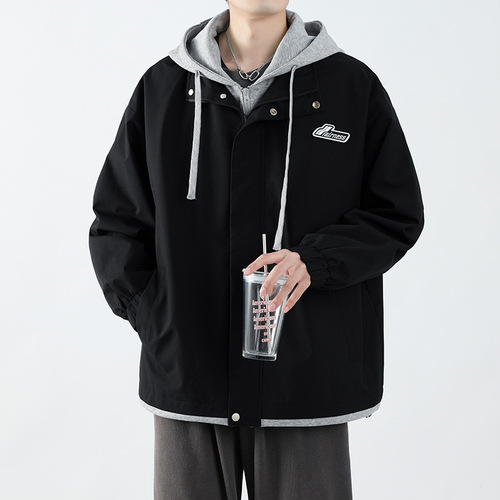 Teenage Faux Two-Piece Boys' Spring/Fall Trendy Brand Sweater, Hong Kong-Style Jacket, Men's Outerwear