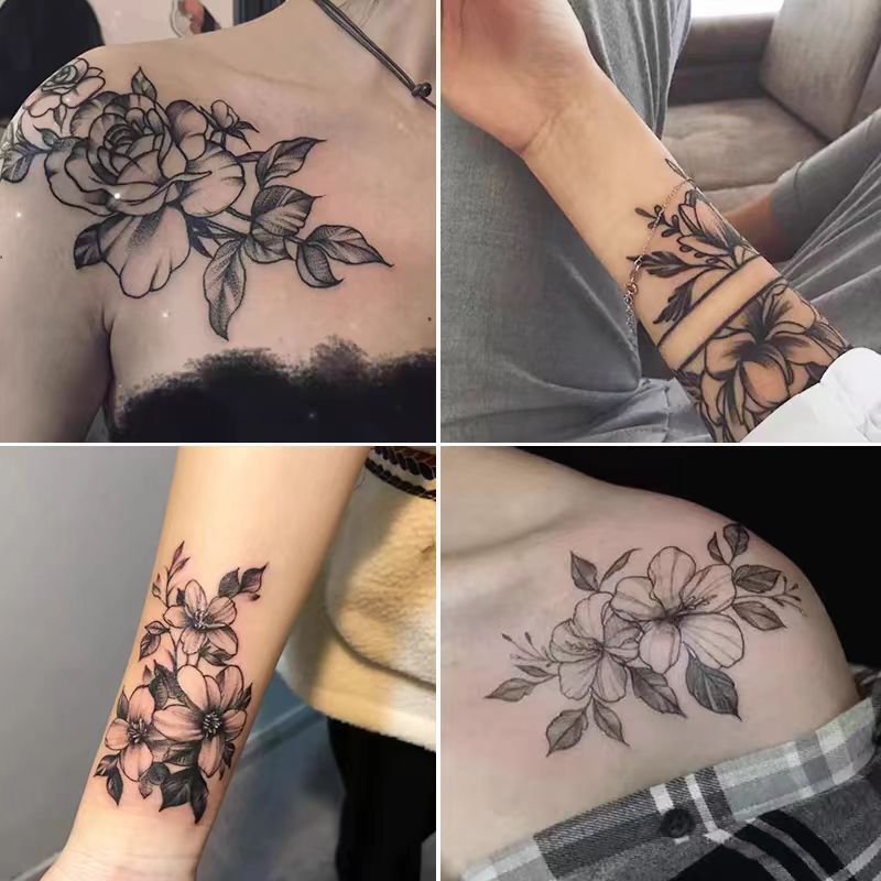 Plain Flower suit Big Figure Ins Dark Flower Arm Herbal Juice Tattoo Sticker Semi-Permanent Simulation Tattoo Color