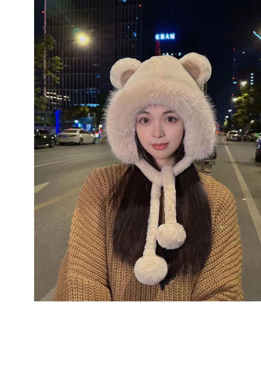 Bear Pattern Winter, Autumn Season Women's Cute Bear Pom Poms Ear Warap Wool Cap