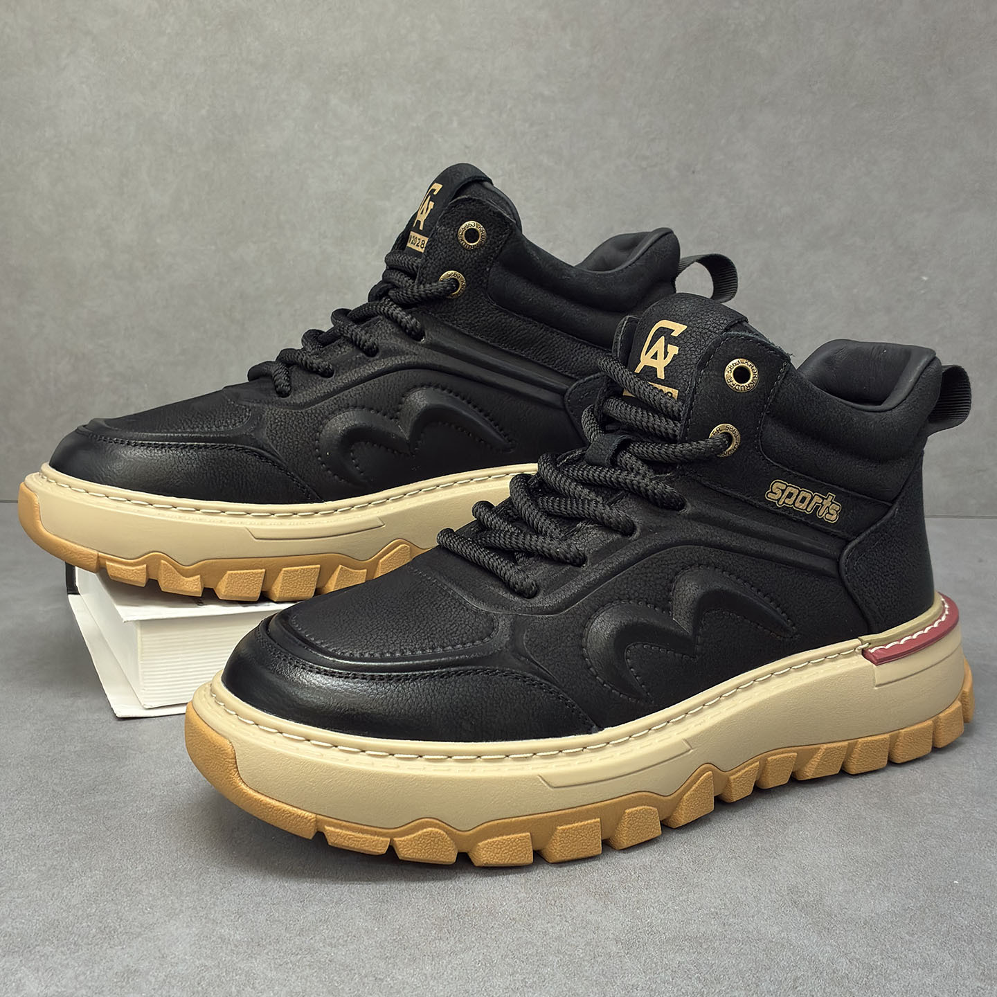 Top Layer Cowhide Light Luxury Cargo Shoes, Thick-soled Martin Boots, Casual Warmth, Fleece High-top Cotton Shoes_voghion.com