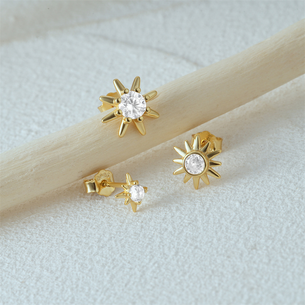 3 Pieces Set IG Style Simple Style Shiny Star Plating Inlay Sterling Silver Zircon Ear Studs display picture 6