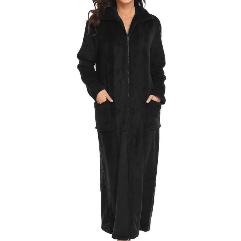 2025 New Cross-Border Dropshipping Women's Flannel Zip-Front Bathrobe Full-Length Bathrobe