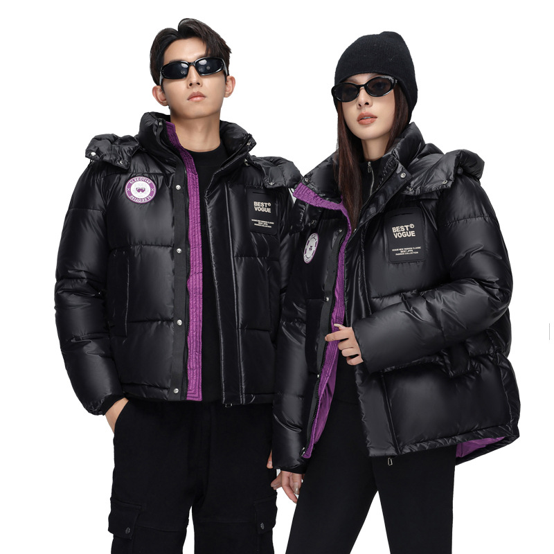 Women's Clothing loose hooded winter coats jacket men and women short winter couple thick contrast color cotton jacket_voghion.com