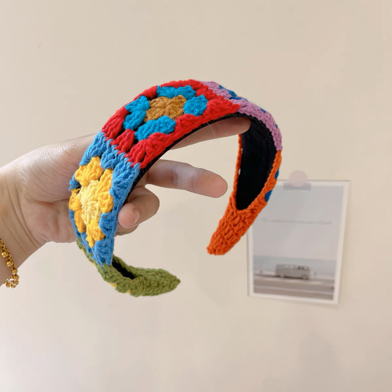 Francia cereza toallas triangulares mujeres primavera y otoño viajes padres-hijos gancho de punto flores hueco pañuelo de arte correa de pelo gorro